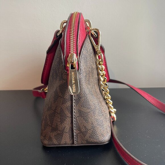Michael Kors Emmy Small Dome Satchel Handbag  - Brown/Red - Preowned - Picture 3 of 7
